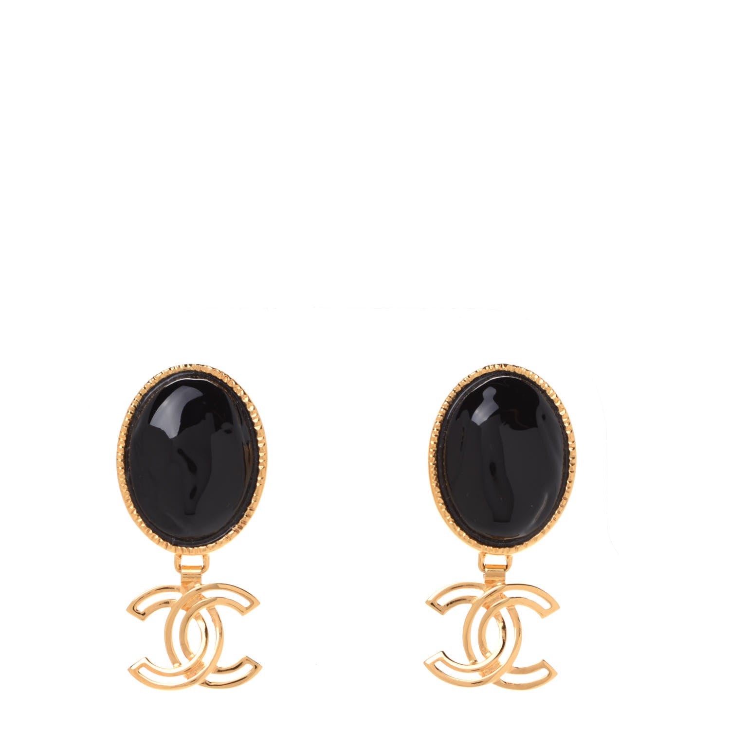 Chanel Resin Metal Obazine CC Drop Earrings Gold Black 1 of 5