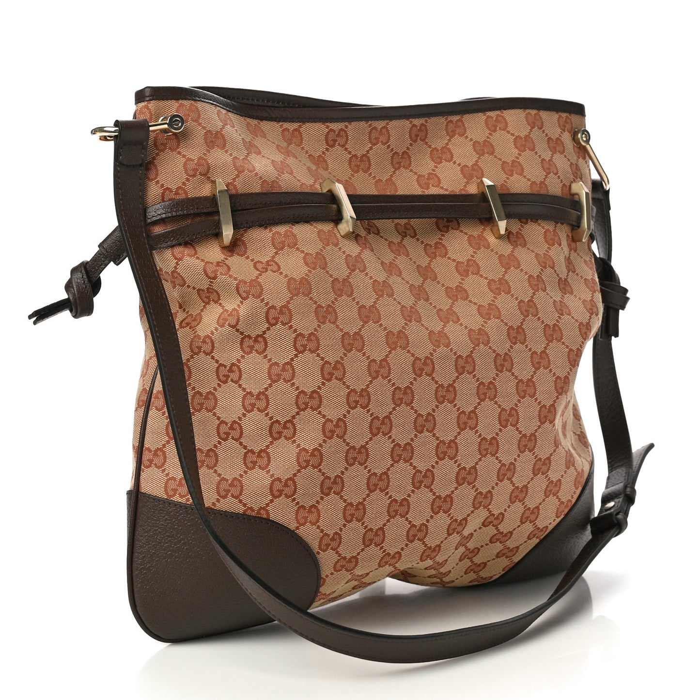 Monogram Textured Dollar Calfskin Horsebit 1955 Cinch Top Messenger Bag Beige Ebony Cocoa