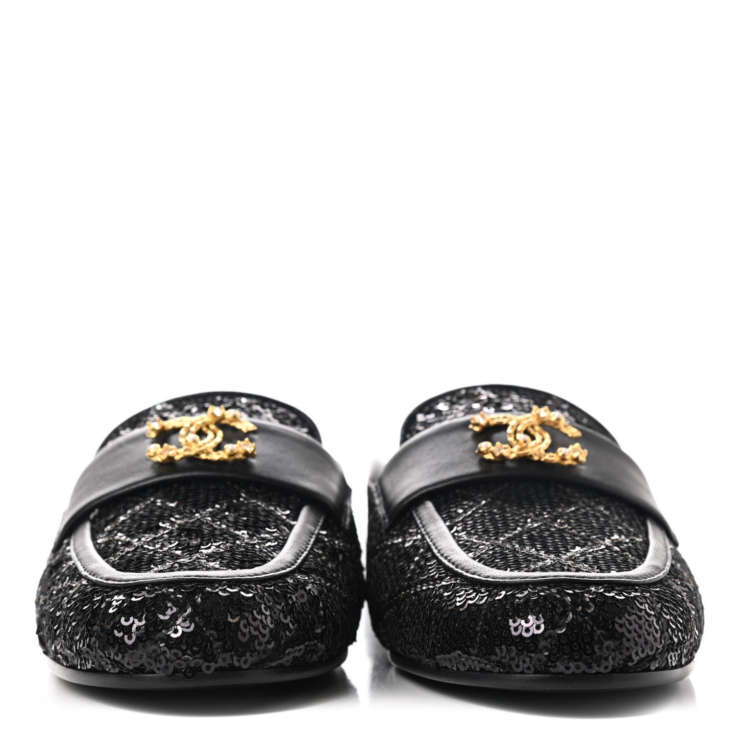 Chanel Sequin Lambskin Quilted CC Mules 36 Black 2 of 8