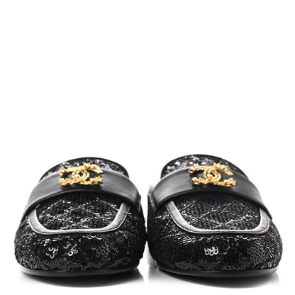 Chanel Sequin Lambskin Quilted CC Mules 36 Black 2 of 8