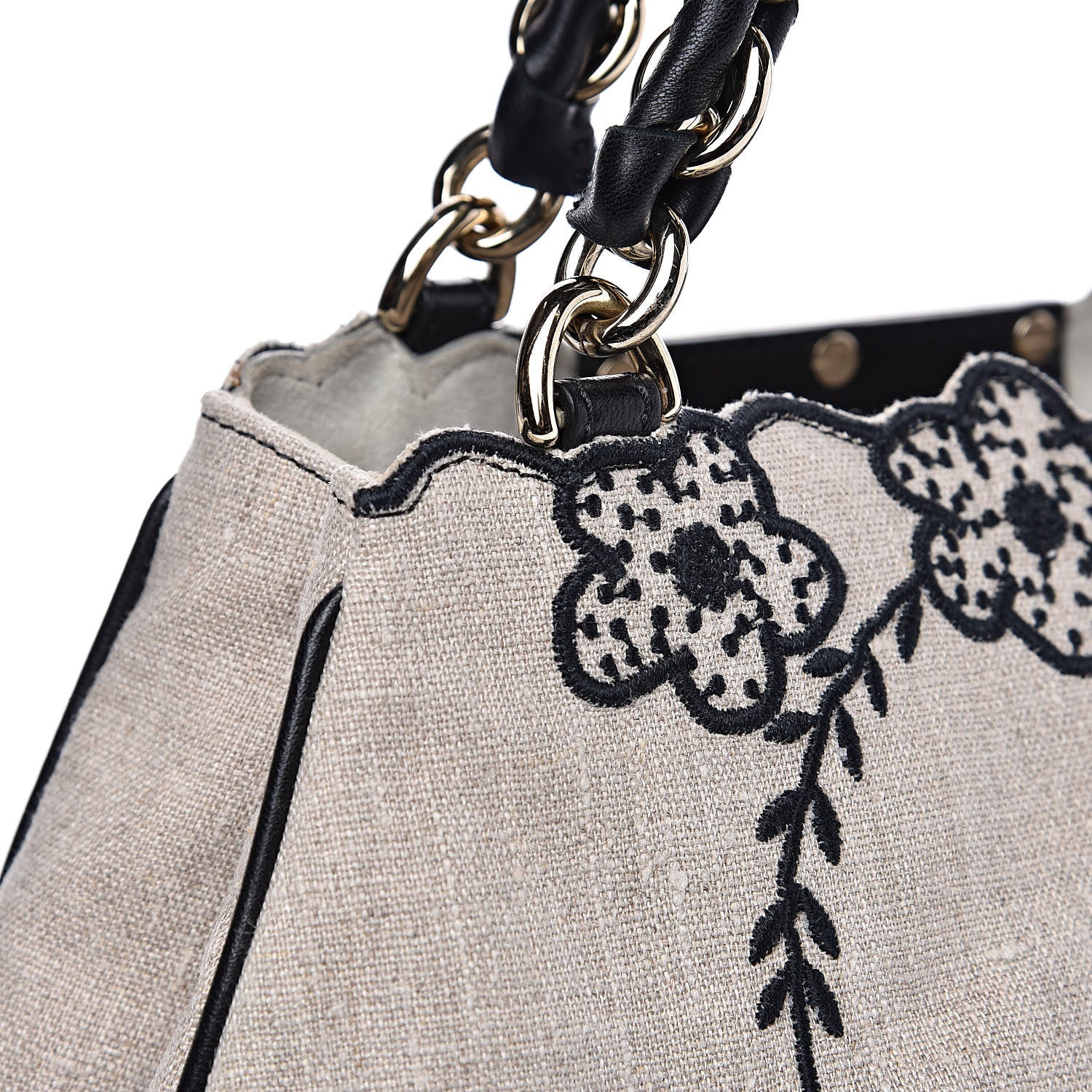 Fendi Linen Embroidered Small Mia Tote Black 13 of 16