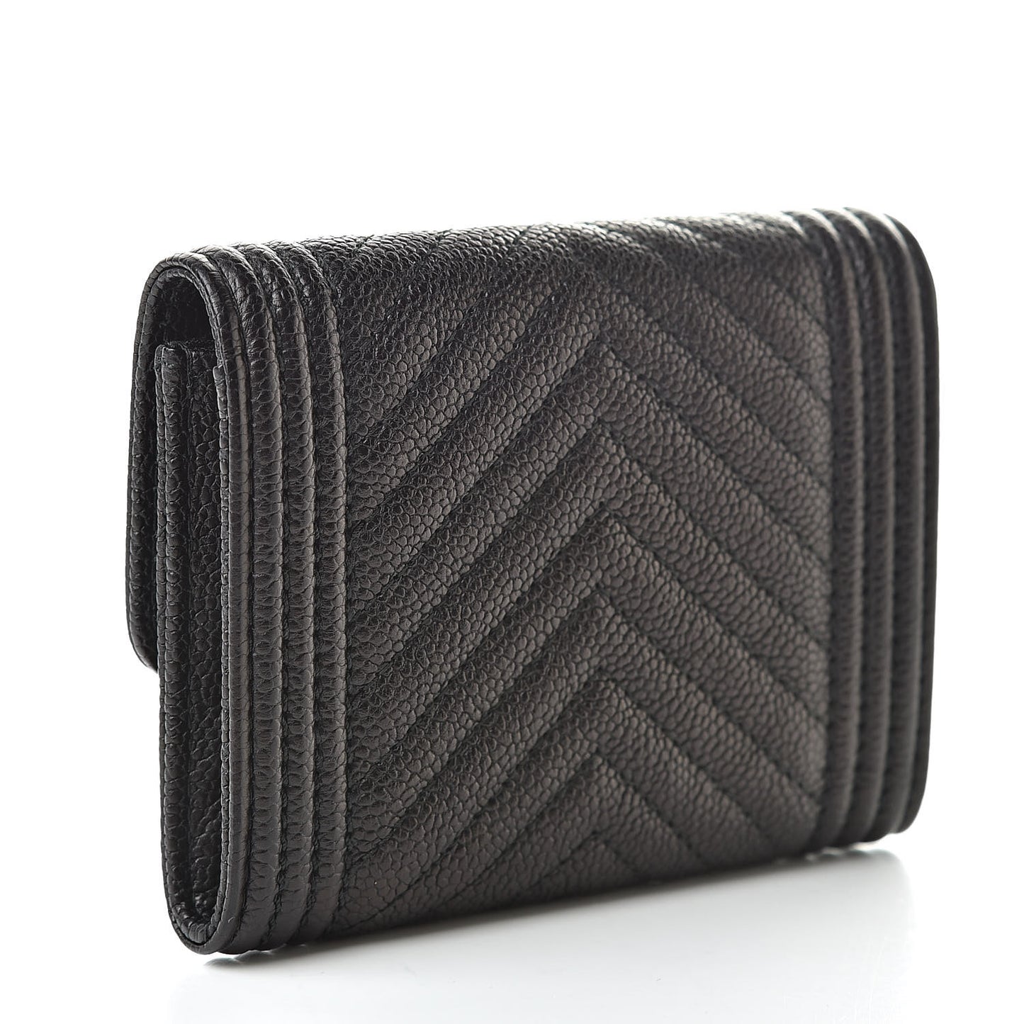 Caviar Chevron Quilted Boy Flap Card Holder Black