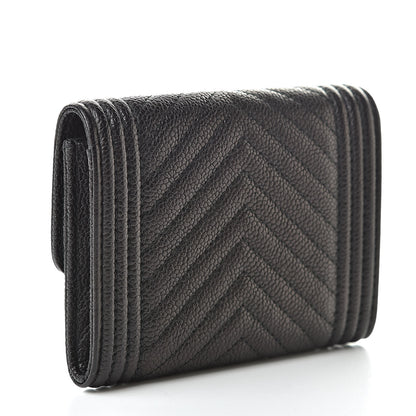 Chanel Caviar Chevron Quilted Boy Flap Card Holder Black 3 of 9