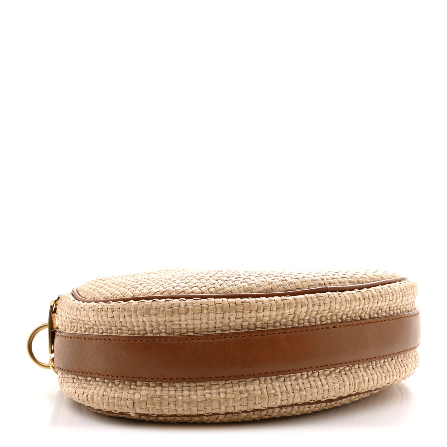 Raffia Calfskin Round Camera Bag Golden Ecru Brick