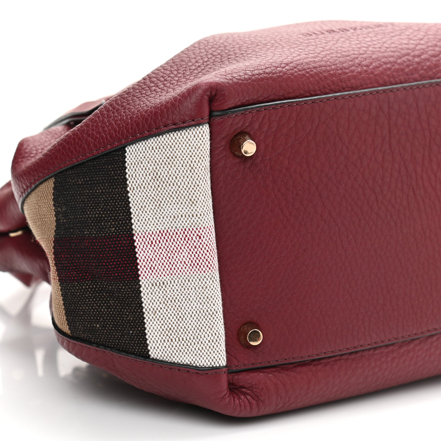 Burberry Grainy Calfskin House Check Medium Maidstone Burgundy Red 9 of 10