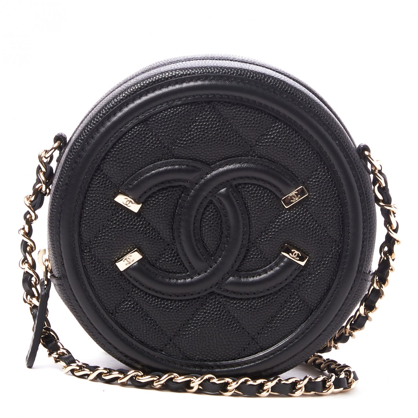Caviar Quilted Round Filigree Crossbody Black