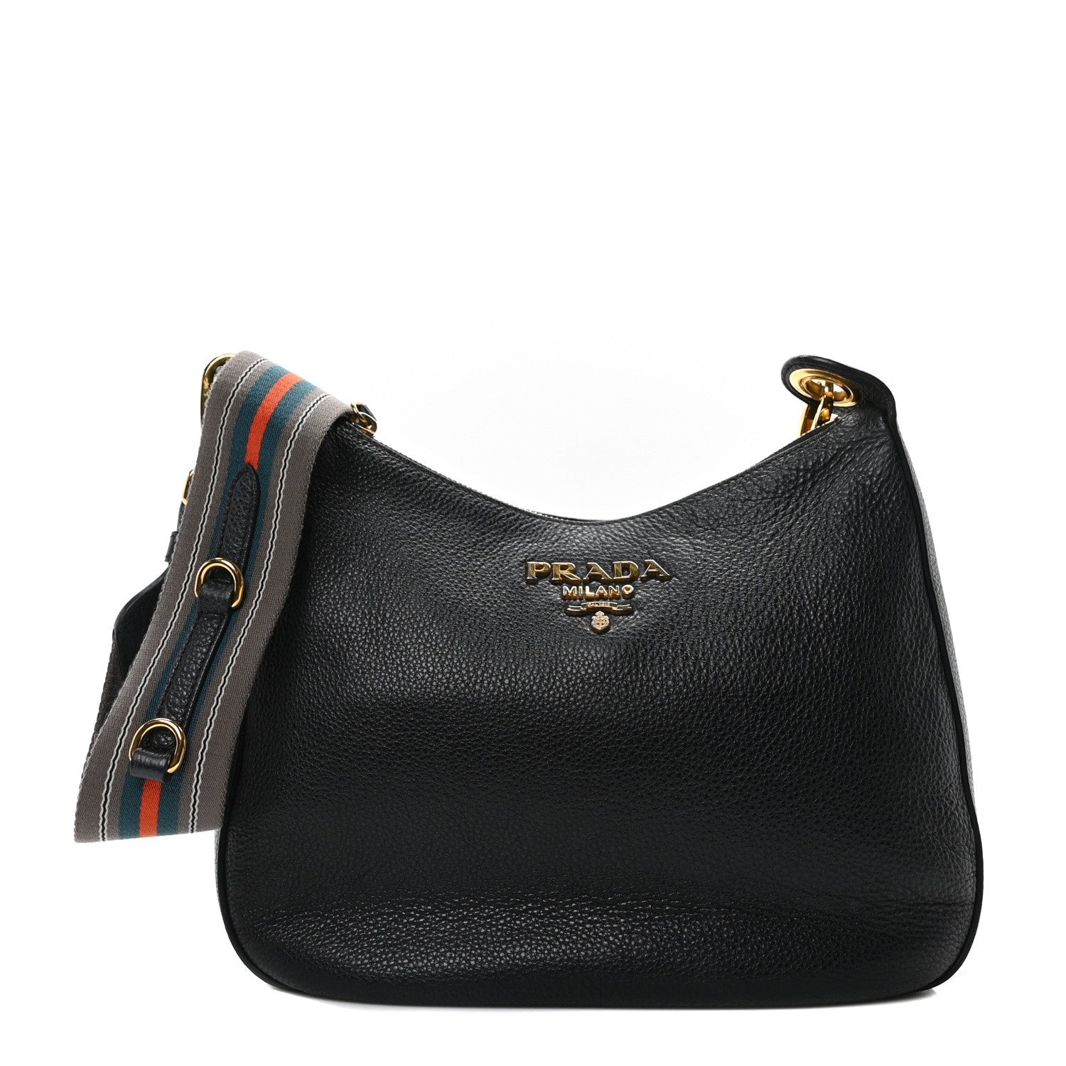 Prada Vitello Phenix Zippered Messenger Hobo Black 1 of 9