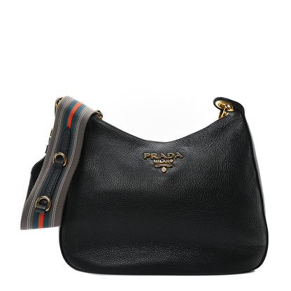 Prada Vitello Phenix Zippered Messenger Hobo Black 1 of 9
