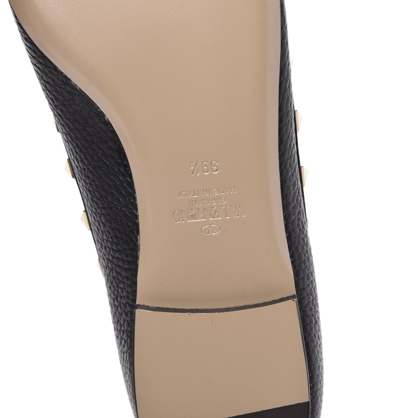 Pebbled Calfskin Rockstud Ballerina Flats 39.5 Black