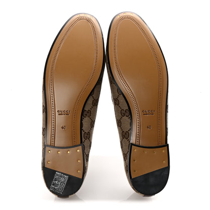 Gucci Canvas GG Monogram Horsebit Womens Jordaan Loafers 40 Beige Ebony New Acero 6 of 9