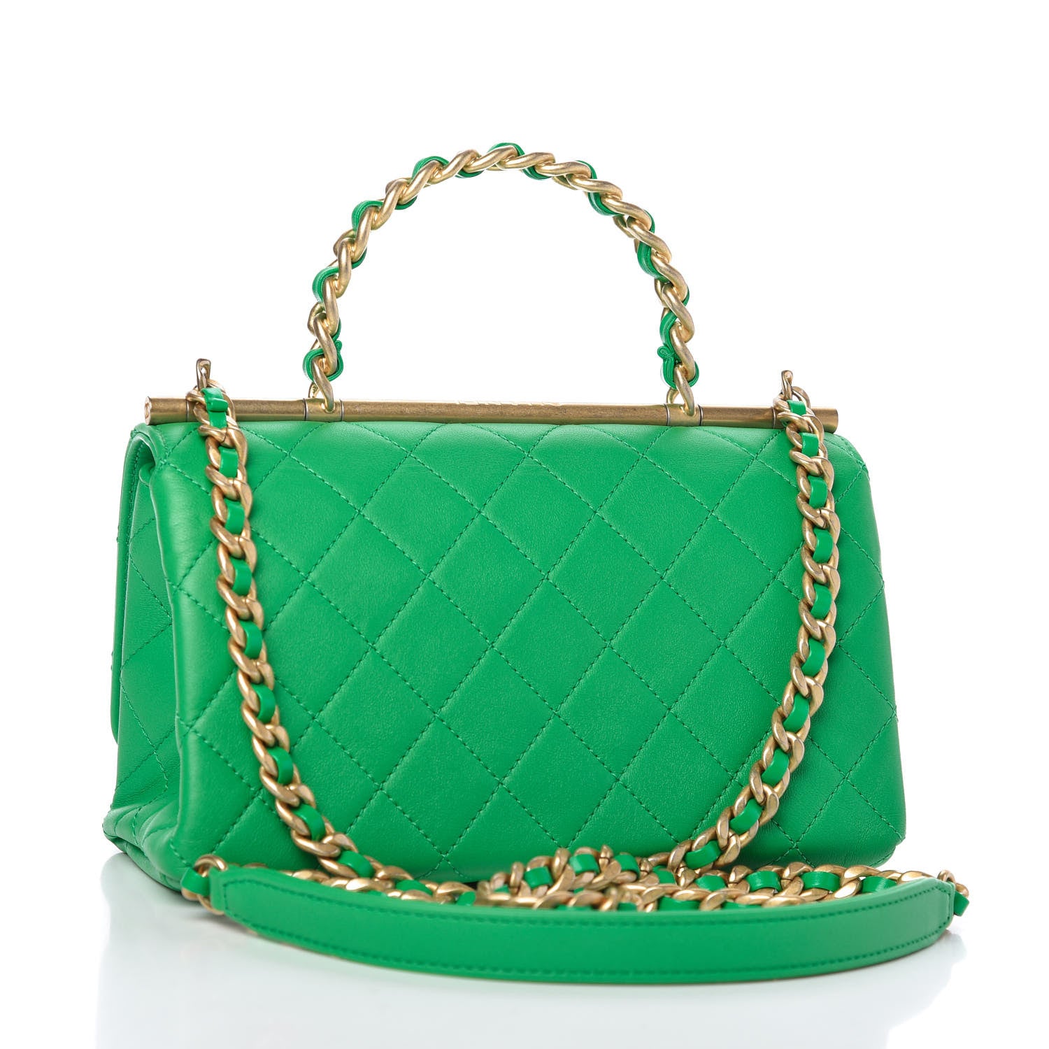 Chanel Lambskin Quilted La Parisienne Top Handle Flap Green 3 of 11