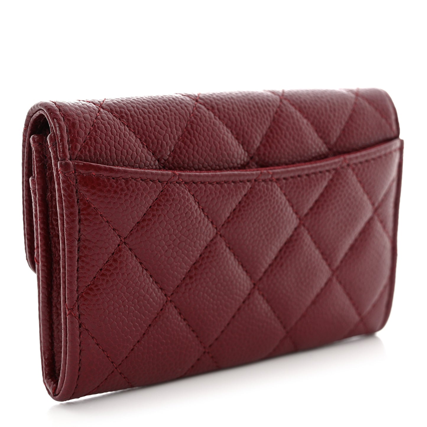 Caviar Quilted Flap Card Holder Wallet Burgundy