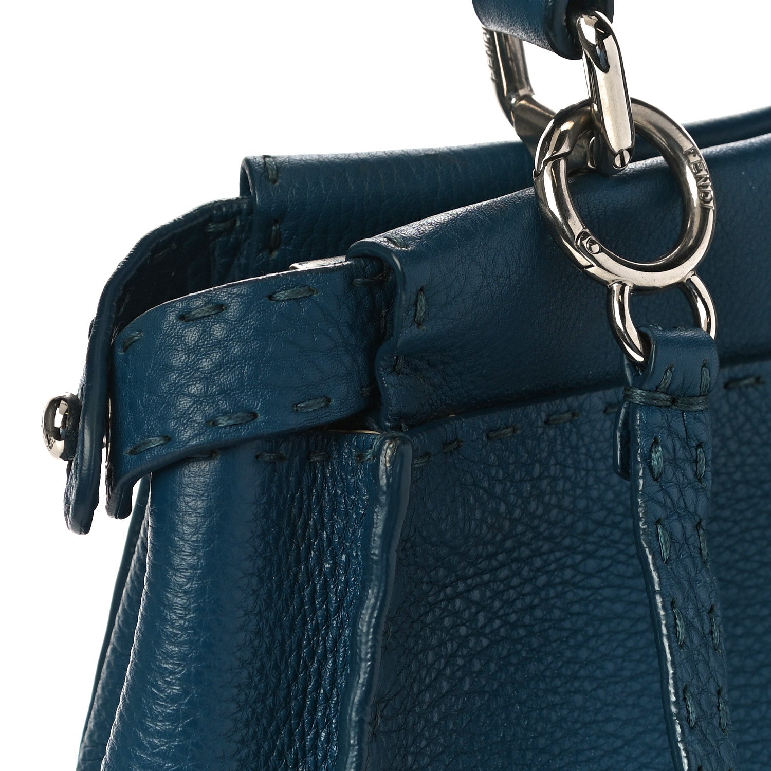 Fendi Cuoio Romano Selleria Bi-Color Medium Peekaboo Iconic Satchel Blue Latte 6 of 16