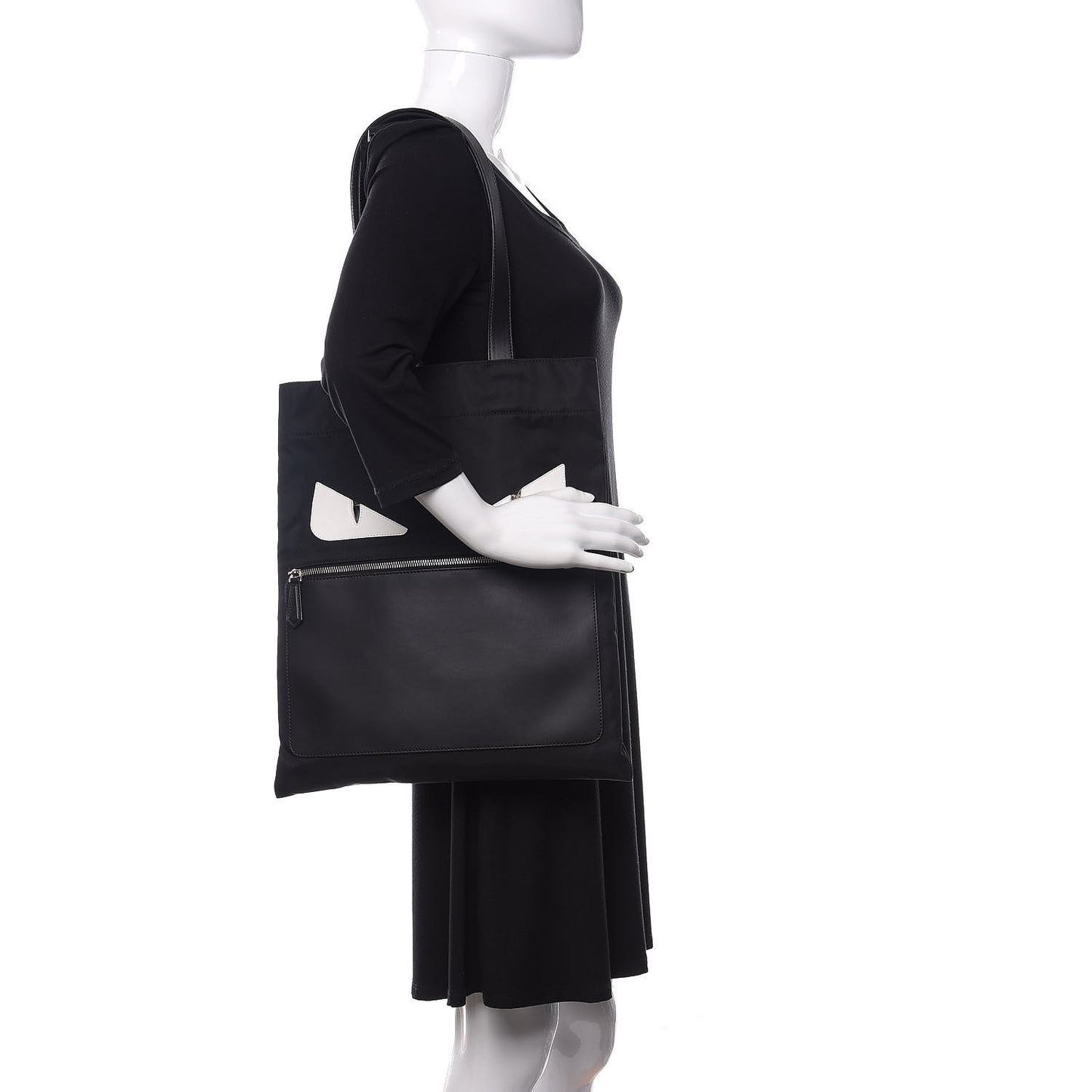 Nylon Vitello Liberty Century Monster Eyes Slim Tote Black White