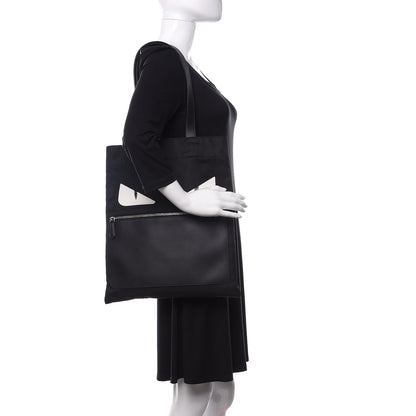 Fendi Nylon Vitello Liberty Century Monster Eyes Slim Tote Black White 2 of 11