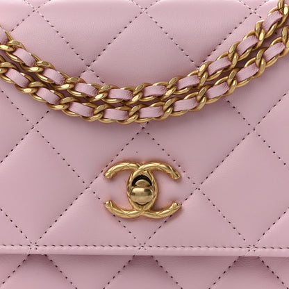 Chanel Lambskin Quilted Logo WOC Wallet On Chain Pink 9 of 17