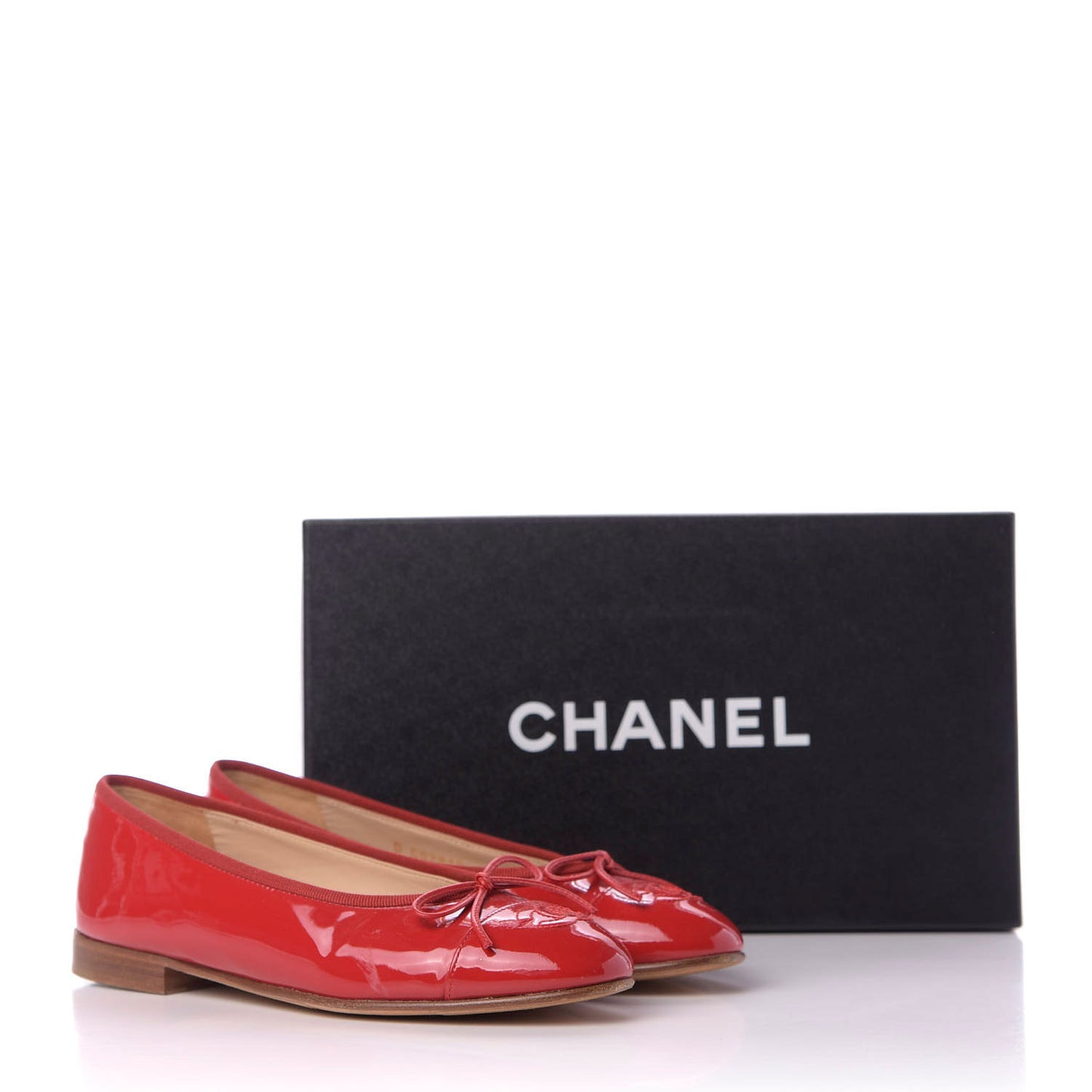 Patent Calfskin CC Cap Toe Ballerina Flats 36.5 Red
