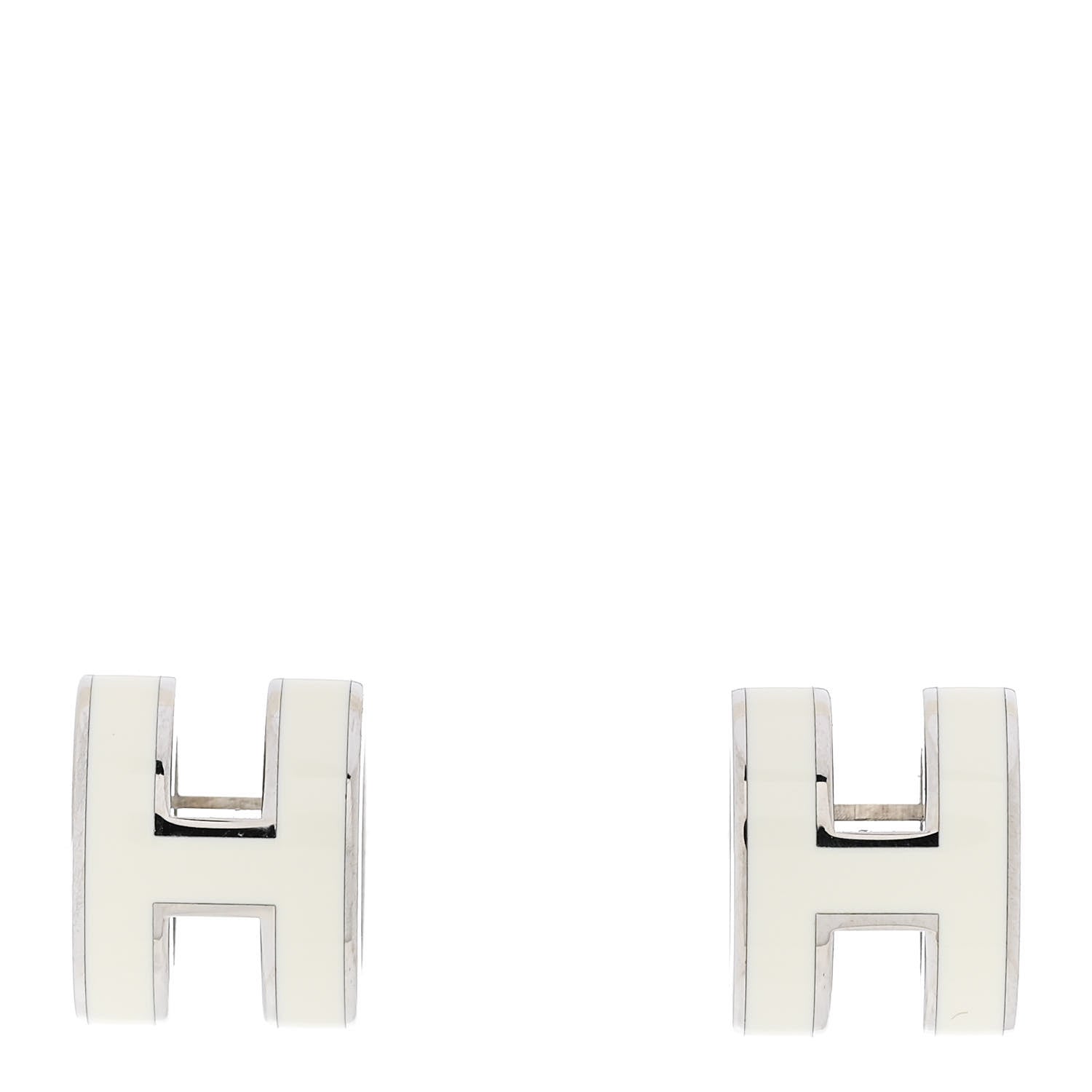 Hermes Palladium Lacquered Mini Pop H Earrings White 1 of 4