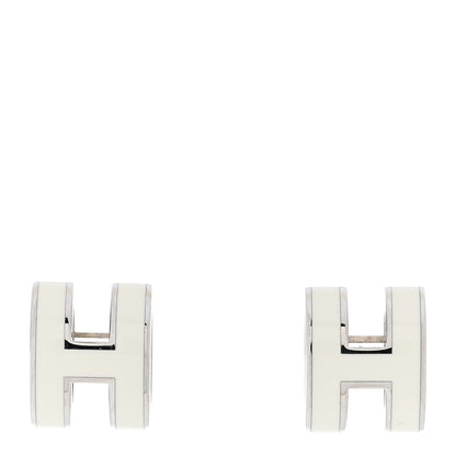 Hermes Palladium Lacquered Mini Pop H Earrings White 1 of 4