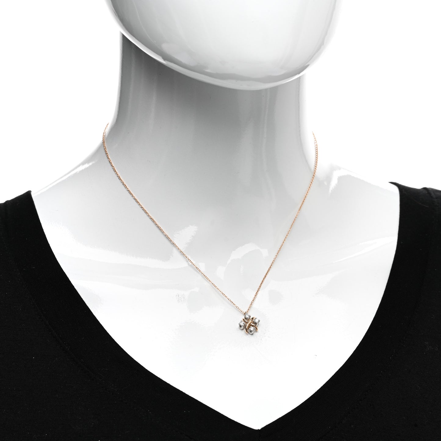 18K Rose Gold Platinum Diamond Schlumberger Lynn Pendant Necklace