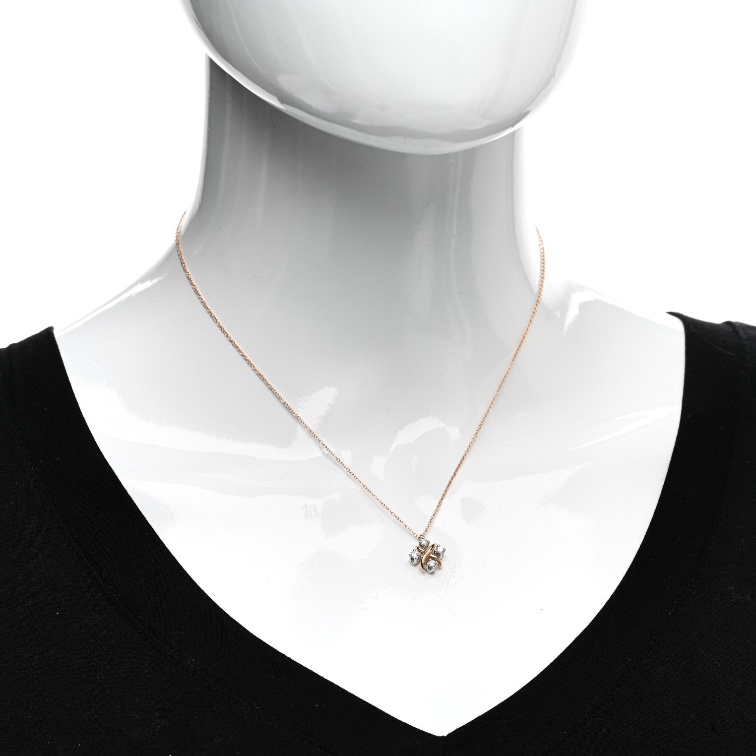 Tiffany 18K Rose Gold Platinum Diamond Schlumberger Lynn Pendant Necklace 2 of 5
