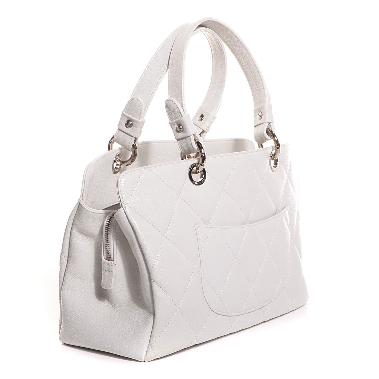 Soft Caviar Quilted CC Timeless Tote White