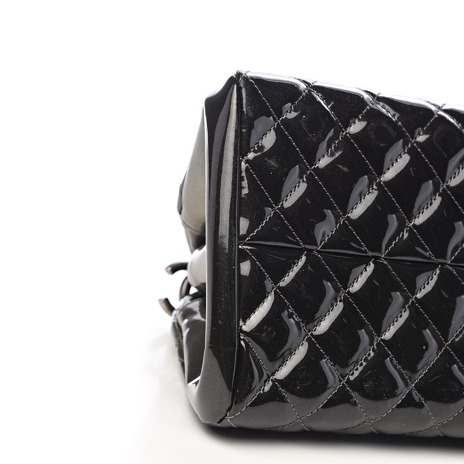 Chanel Metallic Patent Quilted Medium Just Mademoiselle Bowling Bag Silver Degrade 8 of 10