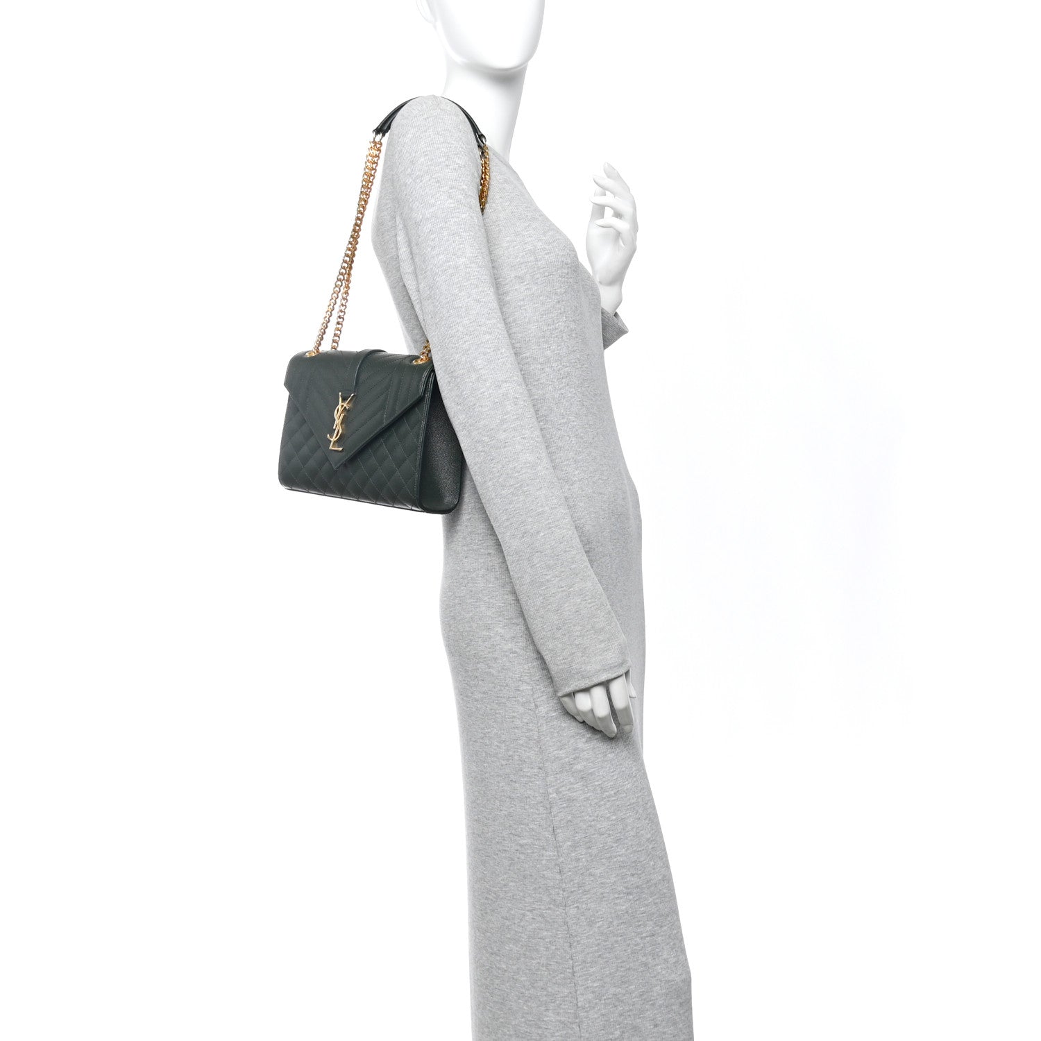 Saint Laurent Grain De Poudre Textured Mixed Matelasse Medium Triquilt Monogram Satchel Vert Fonce 2 of 11
