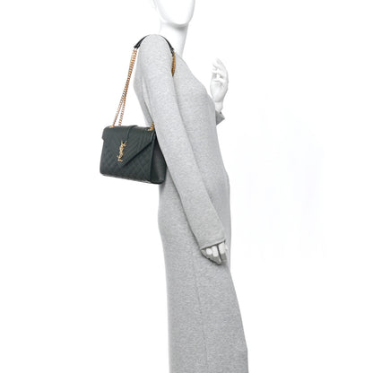 Saint Laurent Grain De Poudre Textured Mixed Matelasse Medium Triquilt Monogram Satchel Vert Fonce 2 of 11
