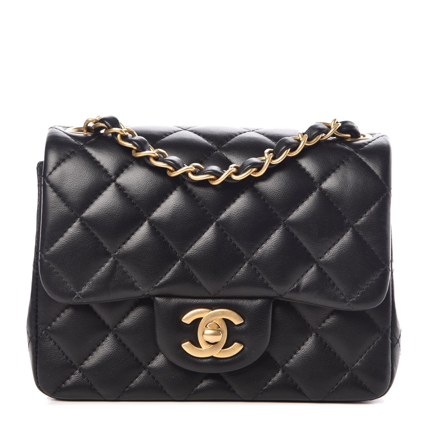 Lambskin Quilted Mini Square Flap Black