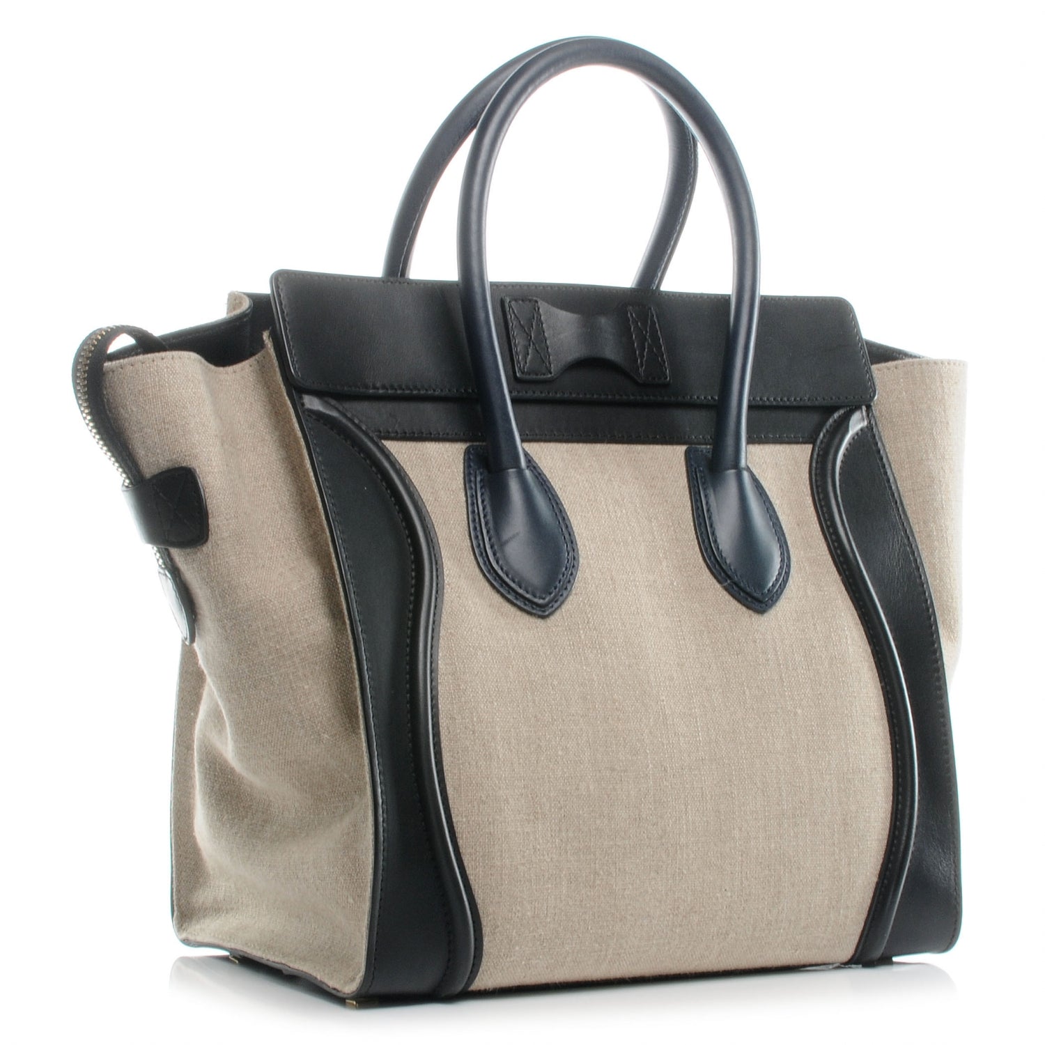 Celine Smooth Calfskin and Linen Mini Luggage Navy Black Khaki 3 of 8