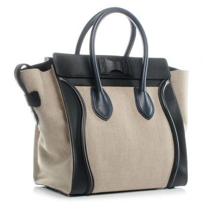 Celine Smooth Calfskin and Linen Mini Luggage Navy Black Khaki 3 of 8