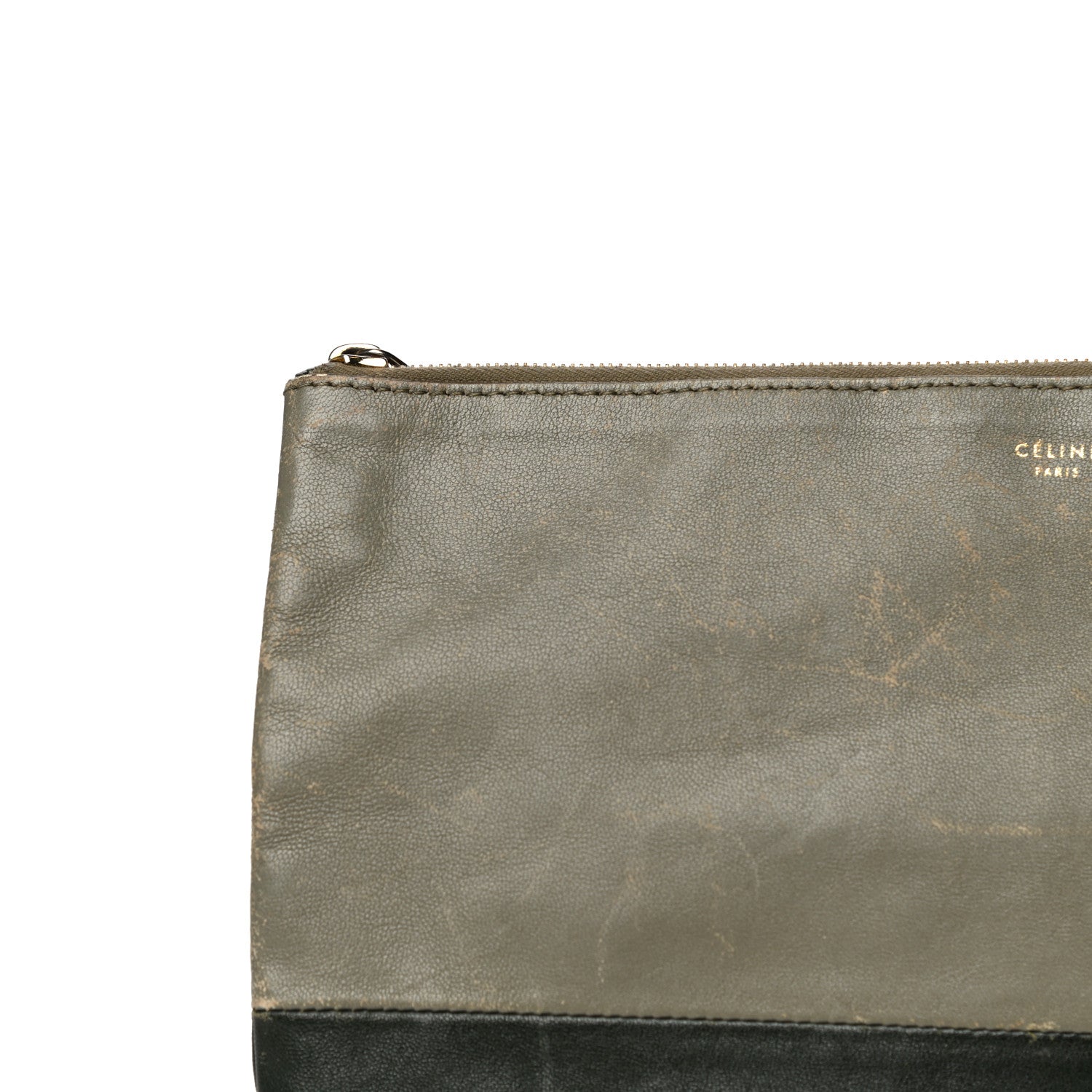 Celine Smooth Lambskin Bi-Color Solo Clutch Pouch Army Green 14 of 32