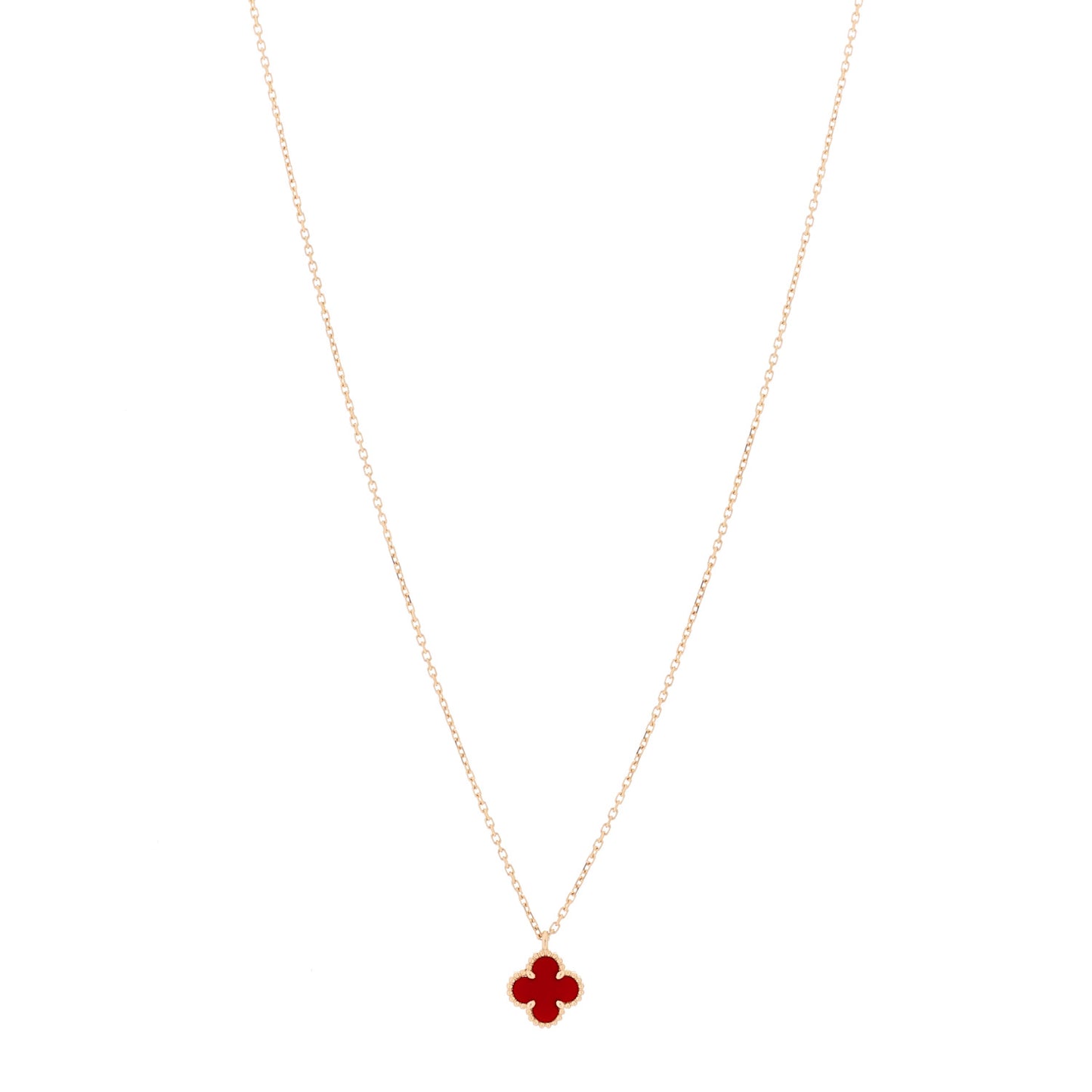 18K Rose Gold Carnelian Sweet Alhambra Pendant Necklace