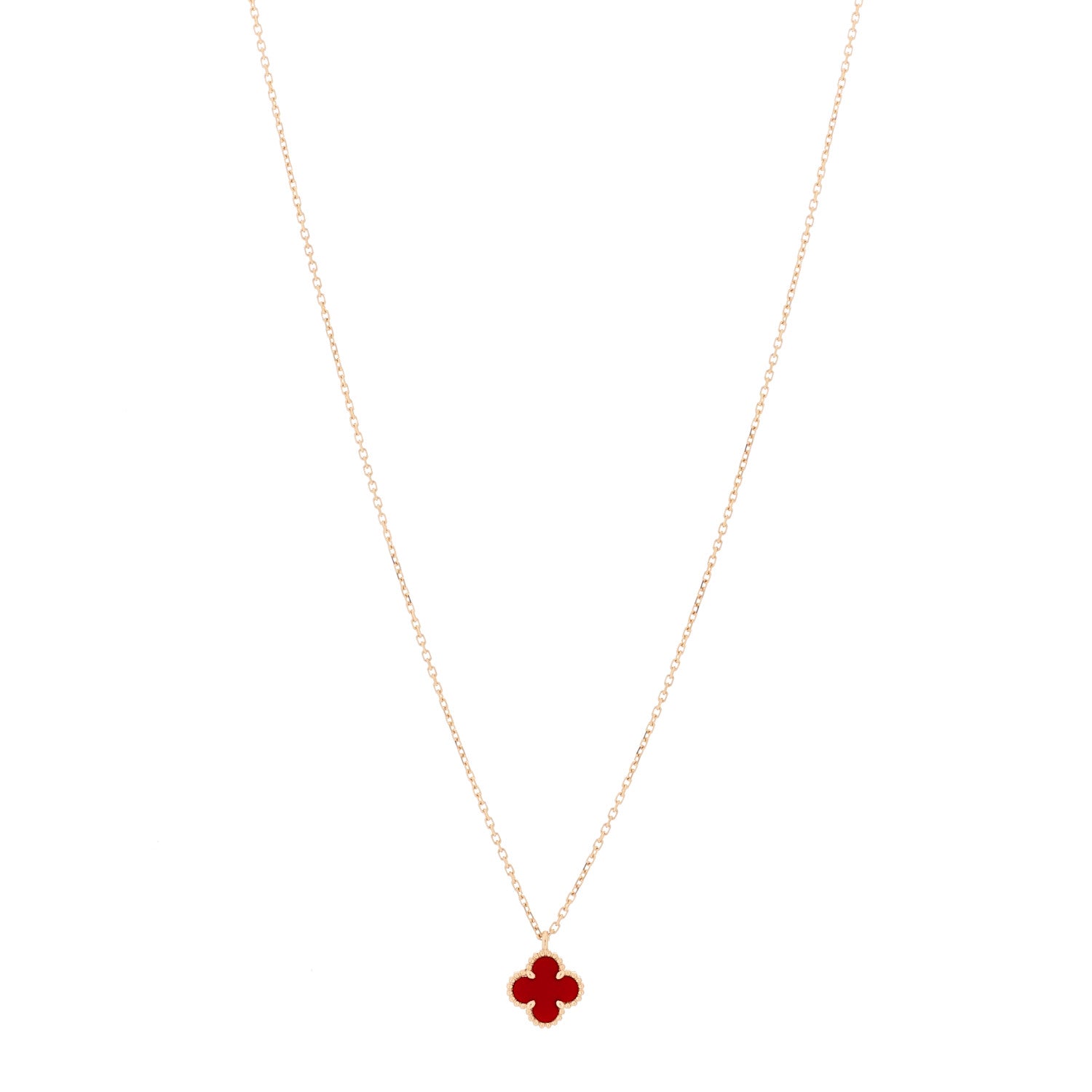 Van Cleef & Arpels 18K Rose Gold Carnelian Sweet Alhambra Pendant Necklace 1 of 5