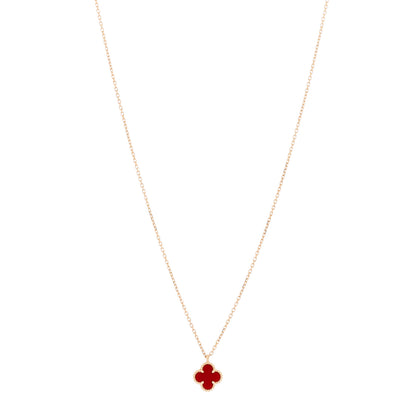 Van Cleef & Arpels 18K Rose Gold Carnelian Sweet Alhambra Pendant Necklace 1 of 5
