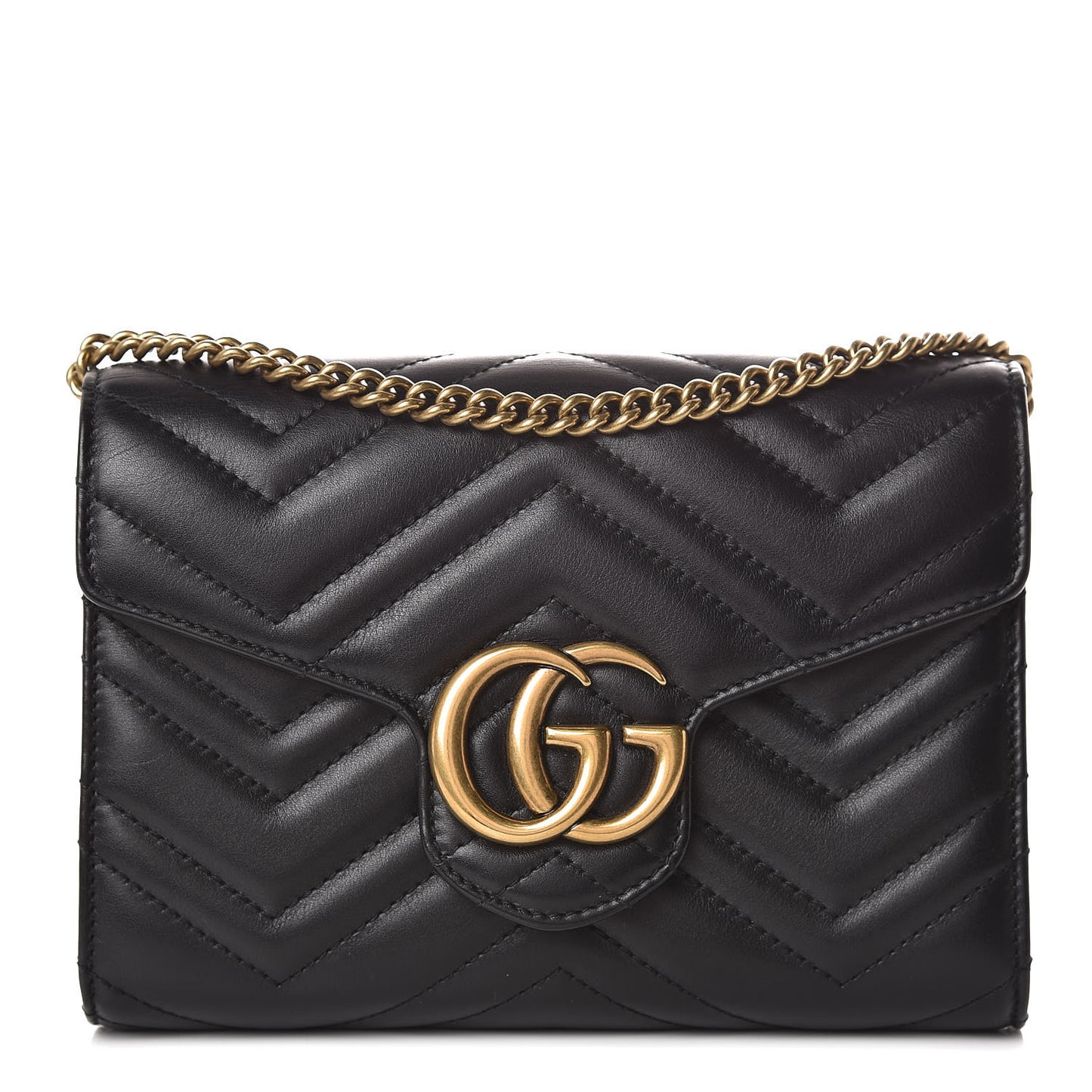 Calfskin Matelasse GG Marmont Chain Wallet Black
