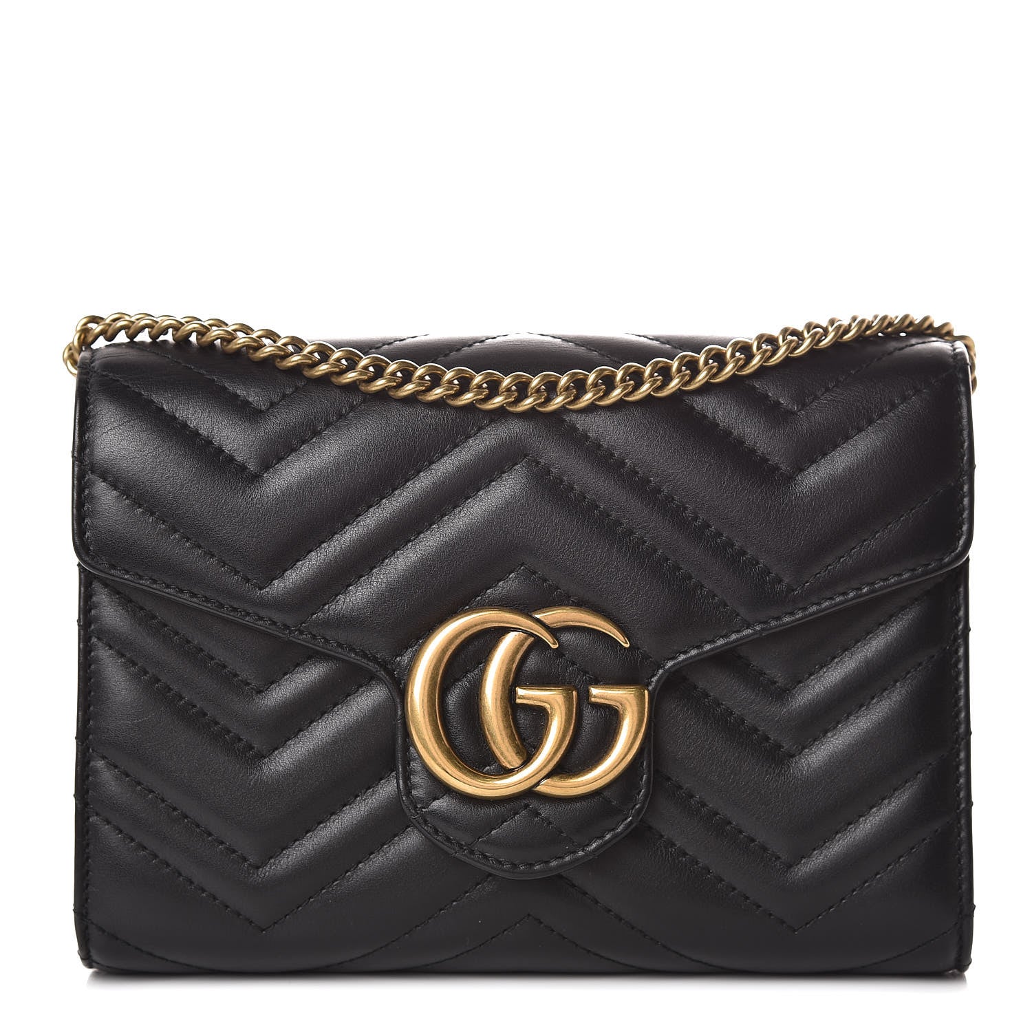 Gucci Calfskin Matelasse GG Marmont Chain Wallet Black 1 of 10