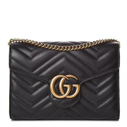 Gucci Calfskin Matelasse GG Marmont Chain Wallet Black 1 of 10