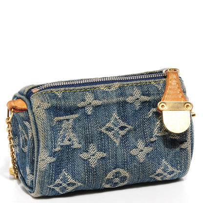 Louis Vuitton Monogram Denim Pochette Speedy PM Key Holder Blue 3 of 7
