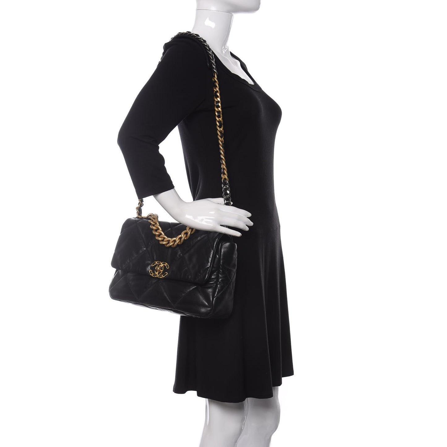 Goatskin Quilted Large Chanel 19 Flap Black