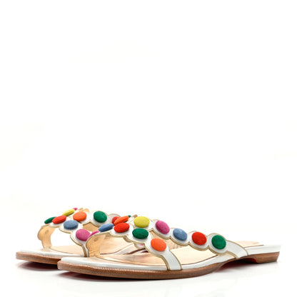 Christian Louboutin Kid Suede Smarta Flat Sandals 37.5 White Multicolor 3 of 14