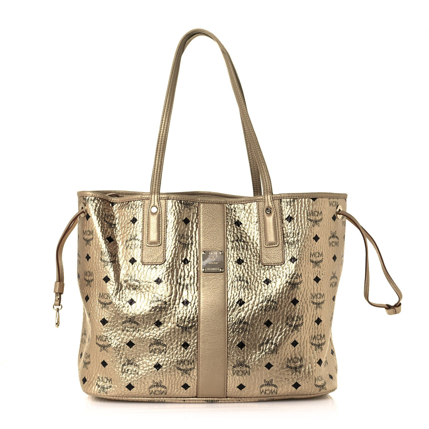 MCM Metallic Visetos Medium Liz Reversible Shopper Tote Gold 1 of 19