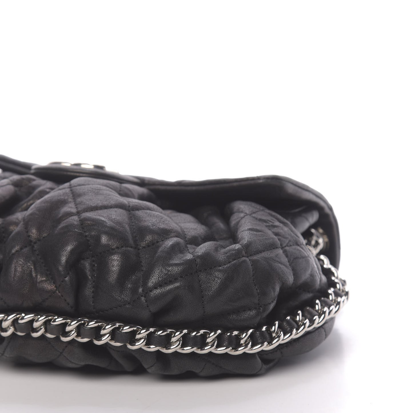 Washed Lambskin Quilted Medium Chain Around Messenger Black