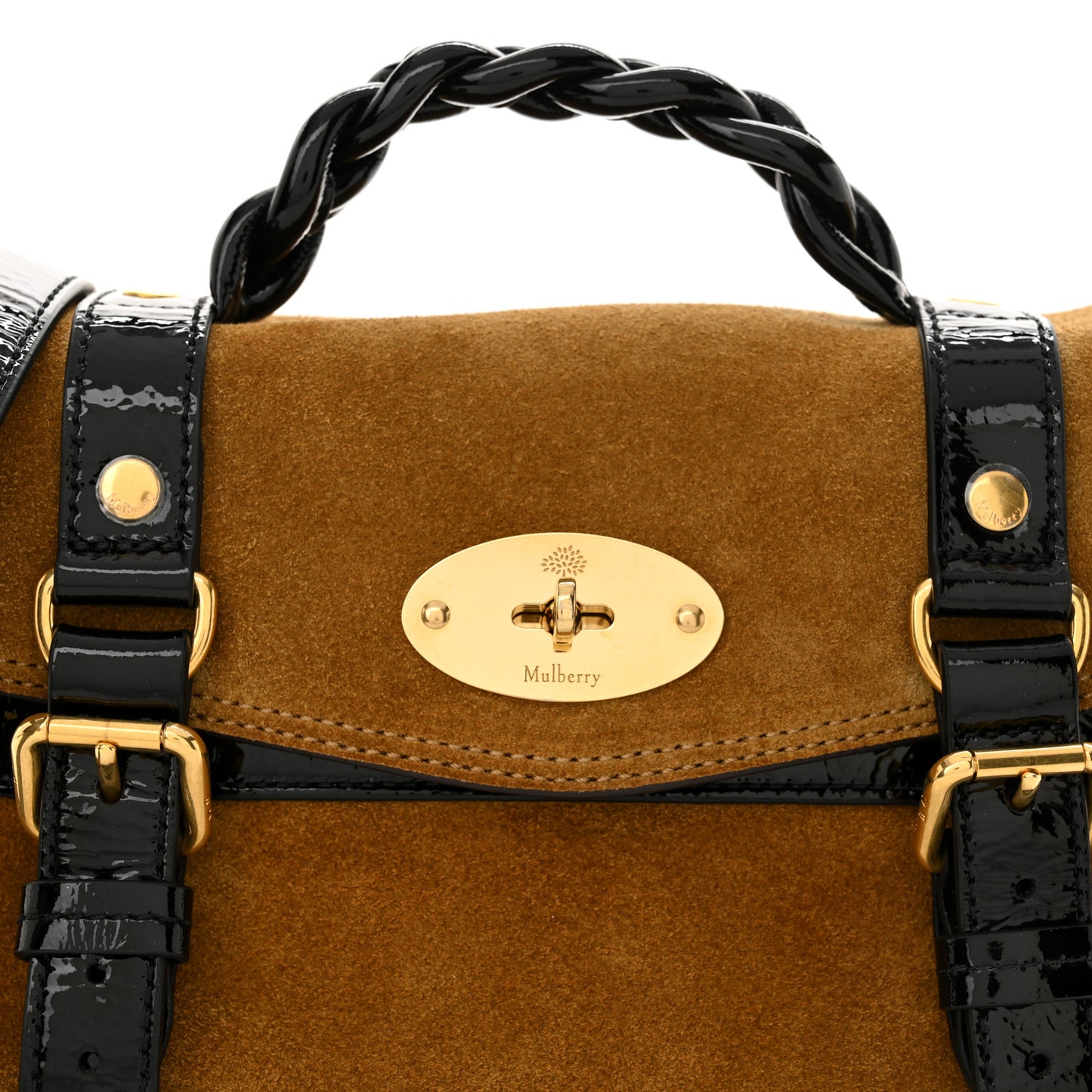 X ALEXA CHUNG Suede Wrinkled Patent Mini Alexa Black Tan