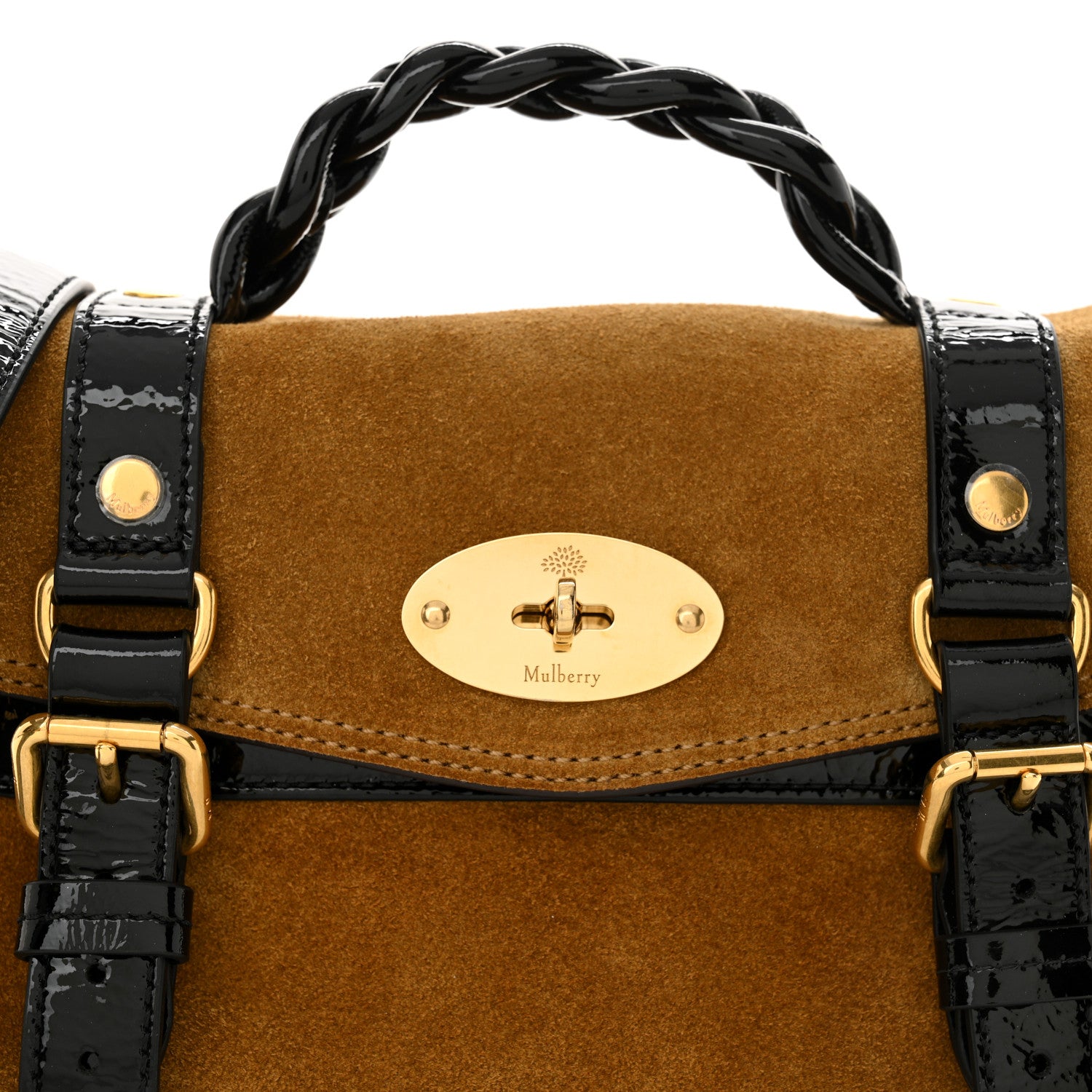Mulberry X ALEXA CHUNG Suede Wrinkled Patent Mini Alexa Black Tan 7 of 9