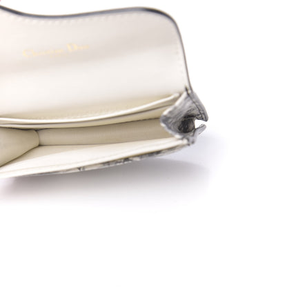 Christian Dior Calfskin Jardin Naturel Print Saddle Card Holder White Grey 5 of 8