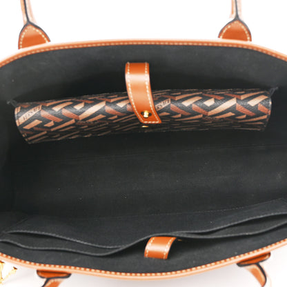 Versace Coated Canvas Calfskin La Greca Signature Tote Bag Black Caramel 5 of 11