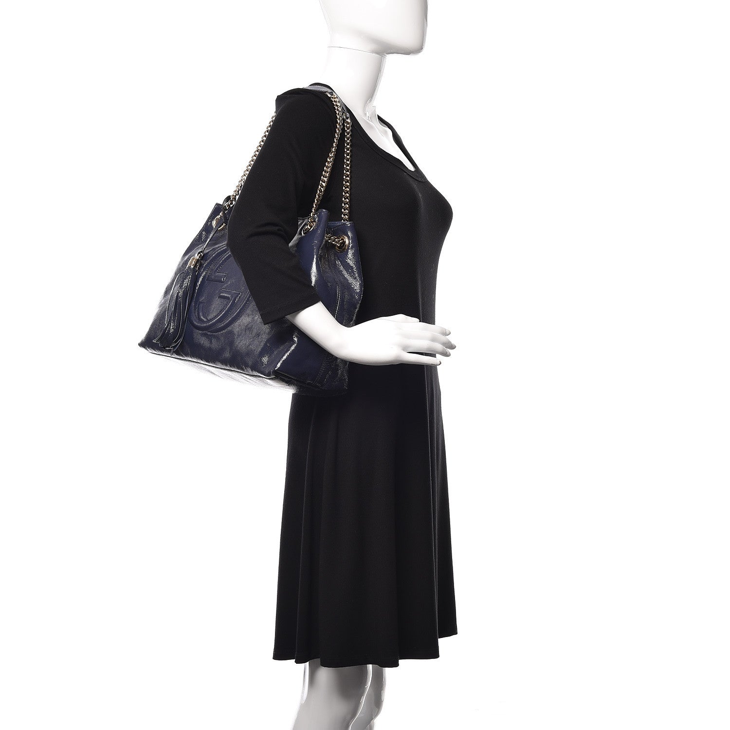 Gucci Patent Medium Soho Chain Shoulder Bag Uniform Blue 2 of 9
