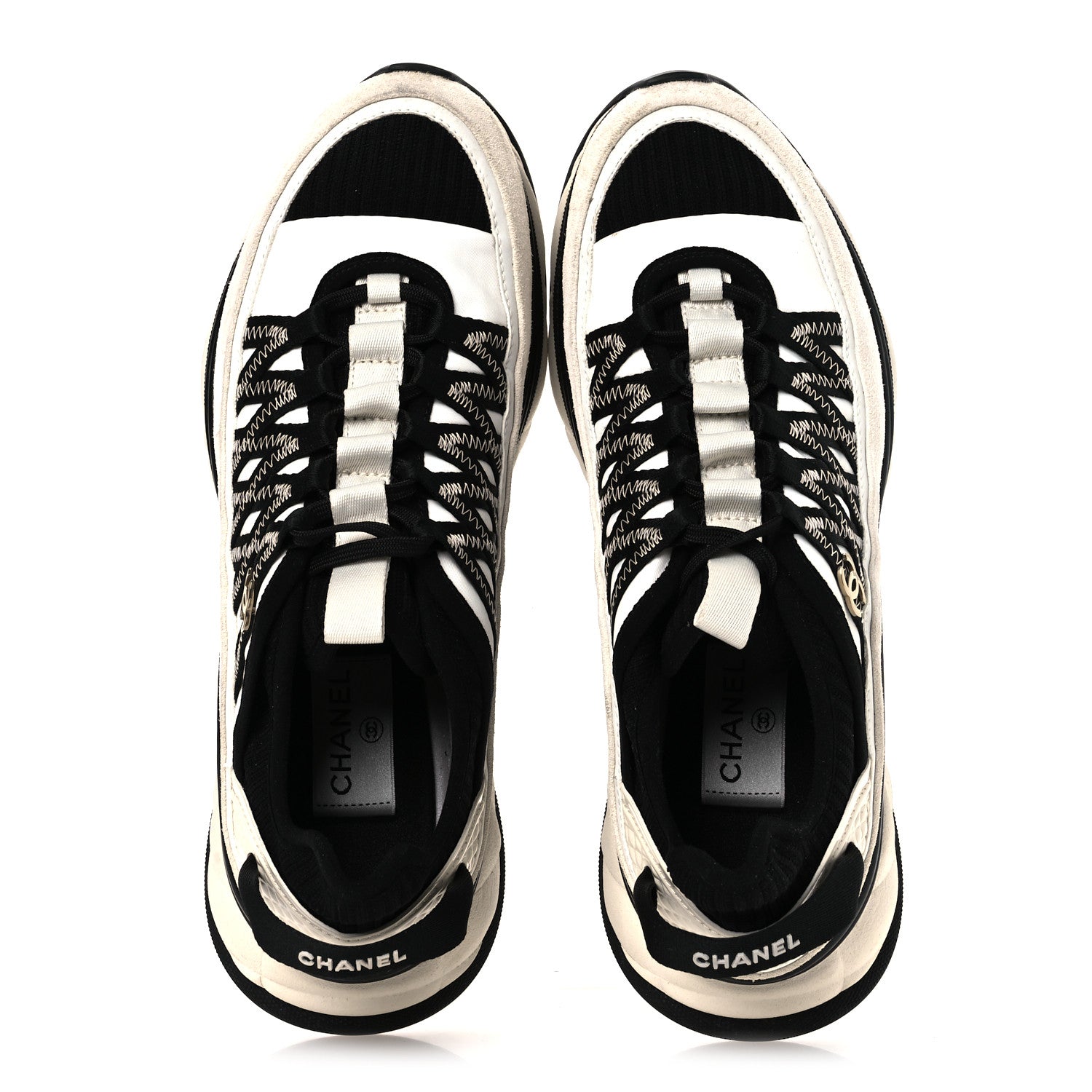 Chanel Fabric Suede Calfskin CC Sneakers 39.5 White Black 1918554